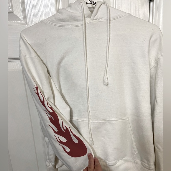 Retro John Galt Brandy Melville White & Ref Flame Sleeves Hoodie OS - Picture 2 of 9